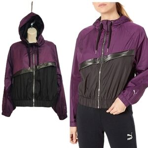 Puma After Glow Zip Hooded Cropped Jacket Large Purple Black